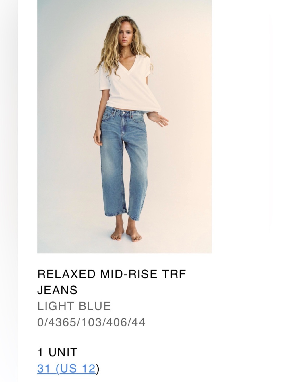 Size 12 Zara Straight-Leg Mid-Rise Cropped Relaxed Jeans (Used)